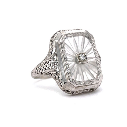 Art Deco Filigree Camphor Cocktail Ring in 14k White Gold