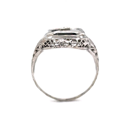 Art Deco Filigree Camphor Cocktail Ring in 14k White Gold