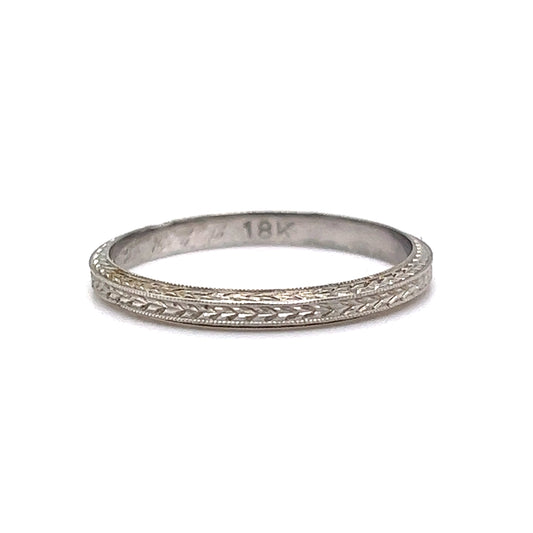 2mm Engraved Art Deco Wedding Band in 18k White Gold