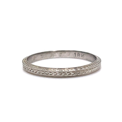 2mm Engraved Art Deco Wedding Band in 18k White Gold