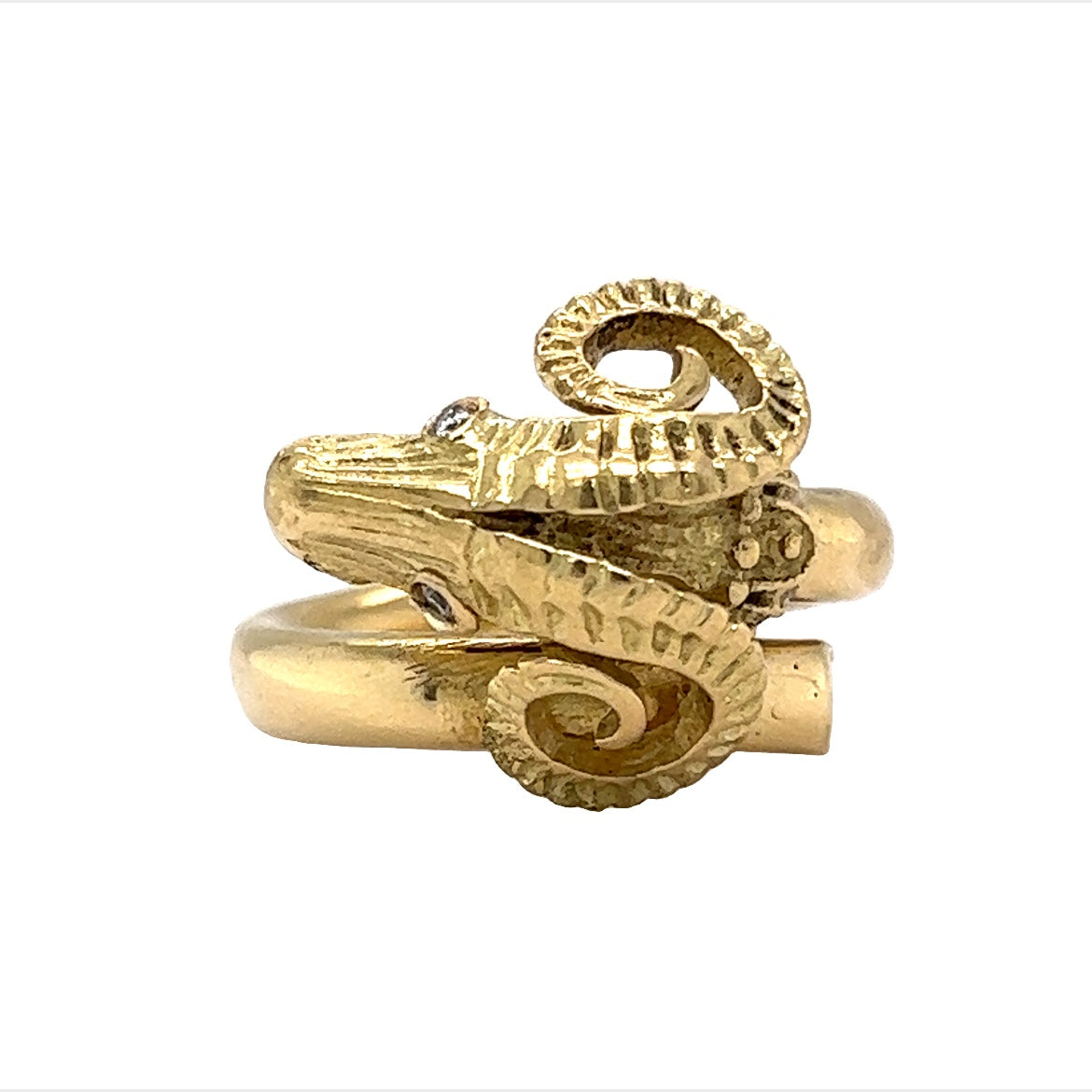 Aries Ram Head Ring in 18k Yellow Gold