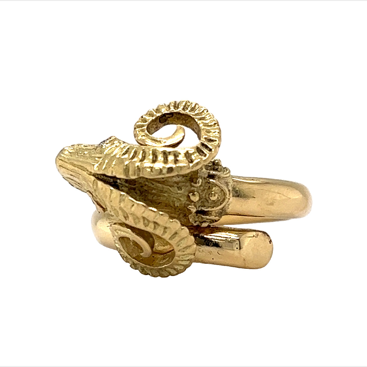 Aries Ram Head Ring in 18k Yellow Gold