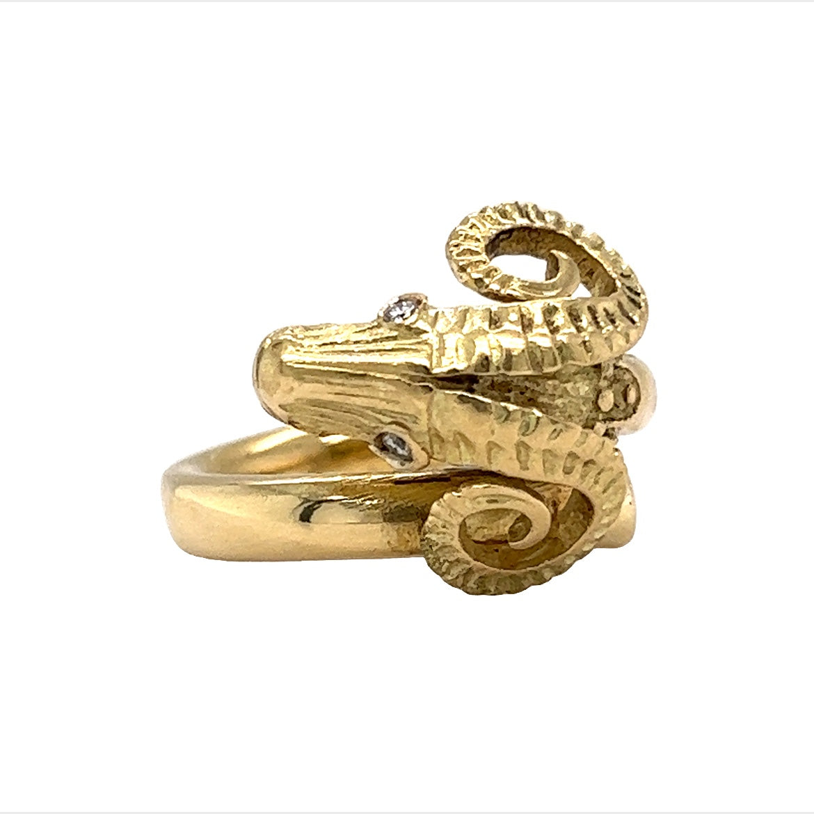 Aries Ram Head Ring in 18k Yellow Gold