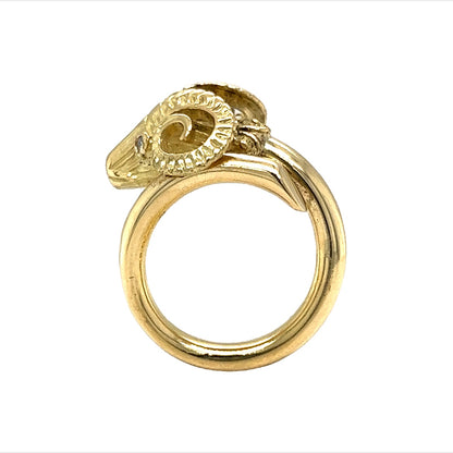 Aries Ram Head Ring in 18k Yellow Gold