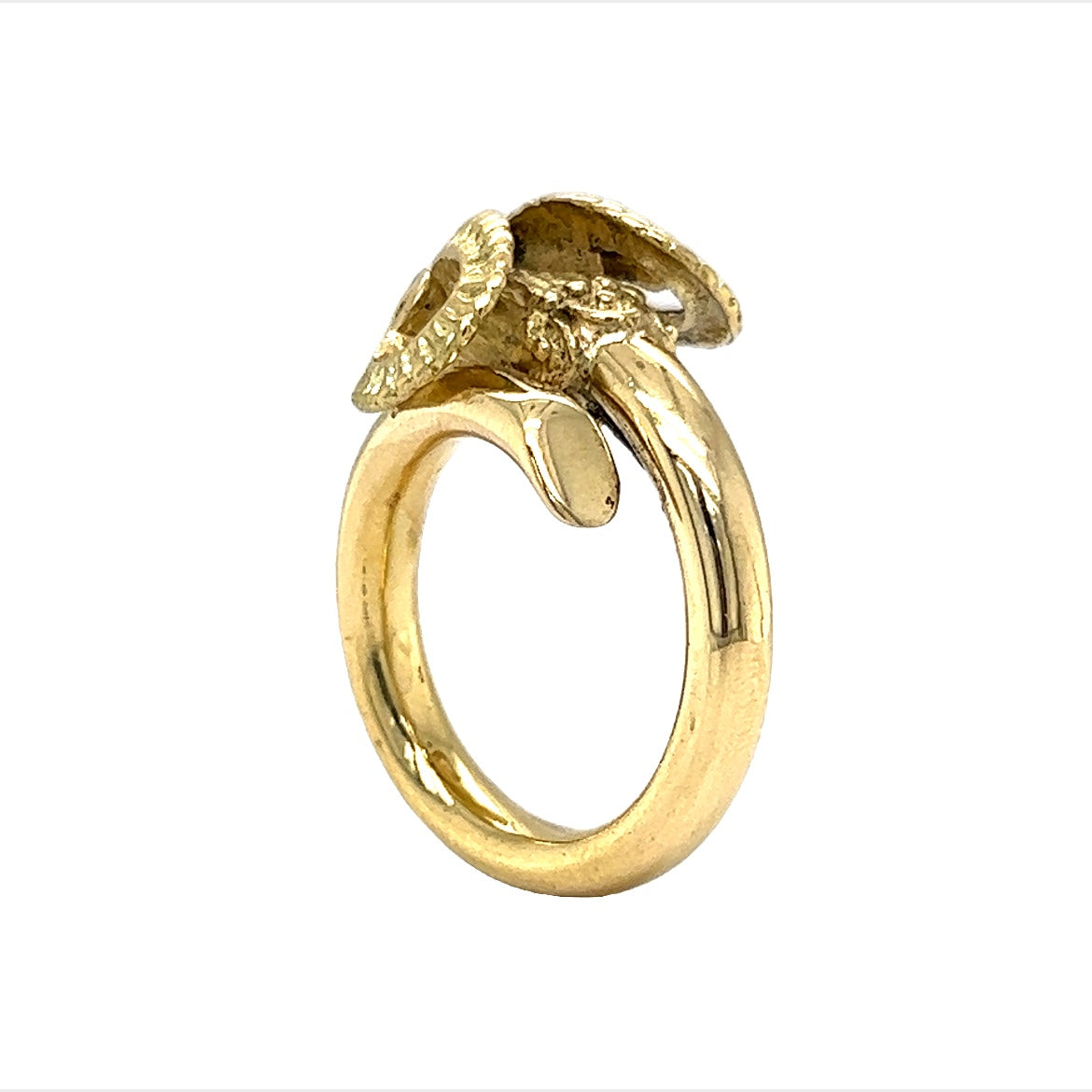 Aries Ram Head Ring in 18k Yellow Gold