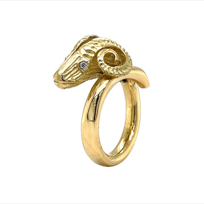 Aries Ram Head Ring in 18k Yellow Gold