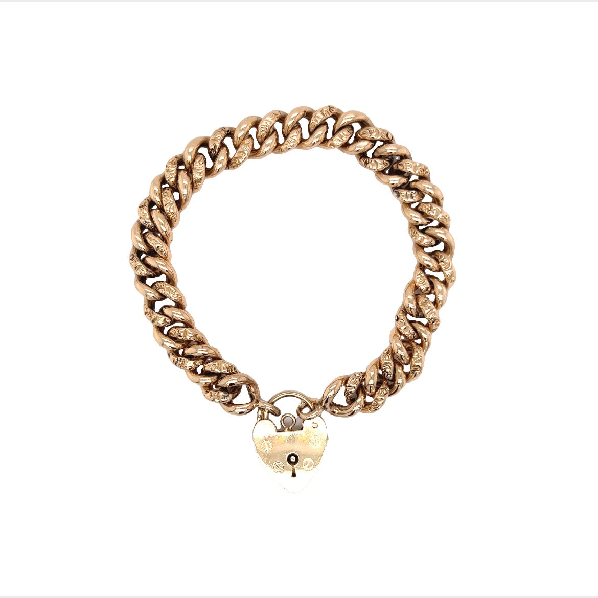 English Victorian Heart Lock Bracelet in 9k Yellow Gold