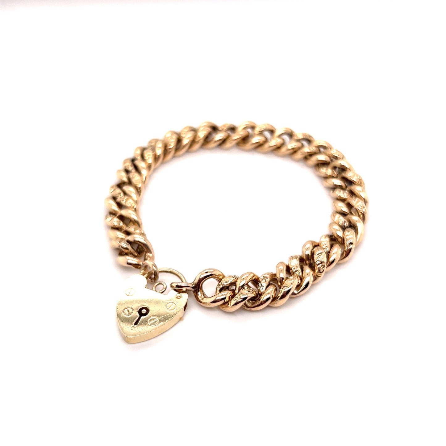 English Victorian Heart Lock Bracelet in 9k Yellow Gold