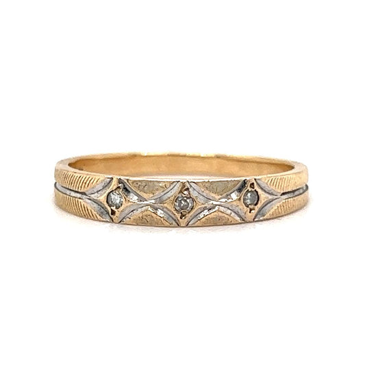 Retro Three Stone Diamond Wedding Band in 14k Gold