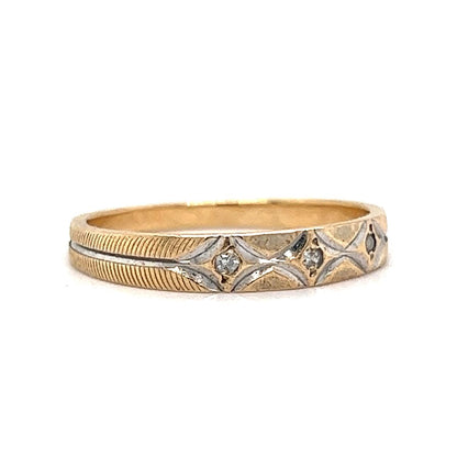 Retro Three Stone Diamond Wedding Band in 14k Gold