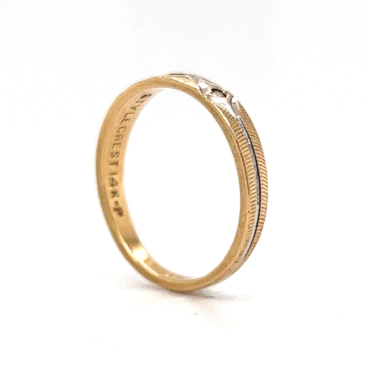 Retro Three Stone Diamond Wedding Band in 14k Gold