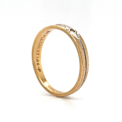 Retro Three Stone Diamond Wedding Band in 14k Gold