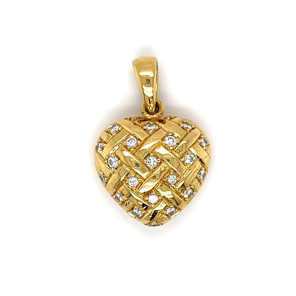 Puffy Woven Diamond Heart Pendant in 18k Yellow Gold - Filigree