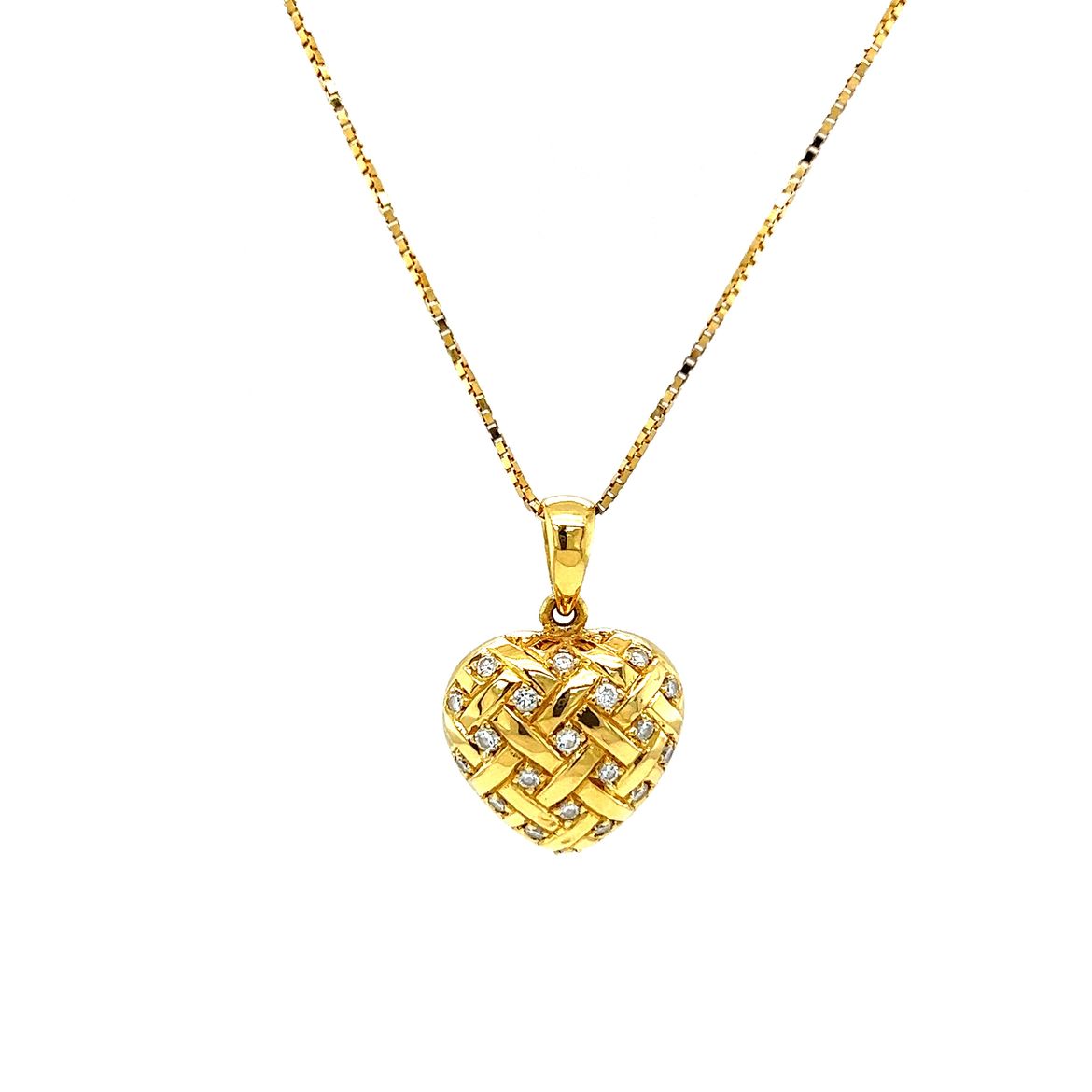 Puffy Woven Diamond Heart Pendant in 18k Yellow Gold - Filigree