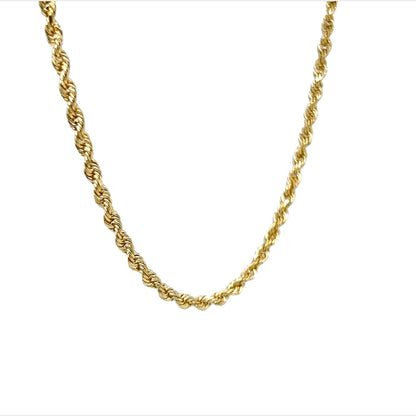 Modern 20 Inch Rope Chain in 14k Yellow Gold