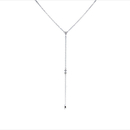 Lariat Diamond Station Necklace in 14k White Gold