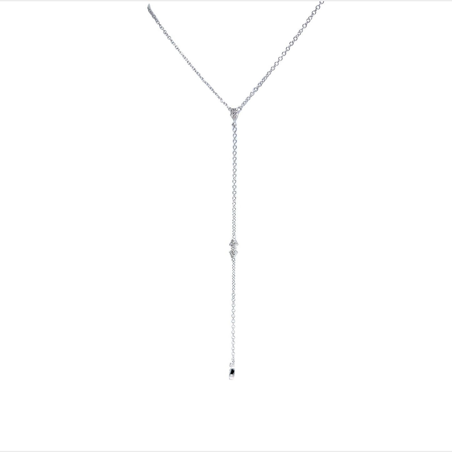 Lariat Diamond Station Necklace in 14k White Gold