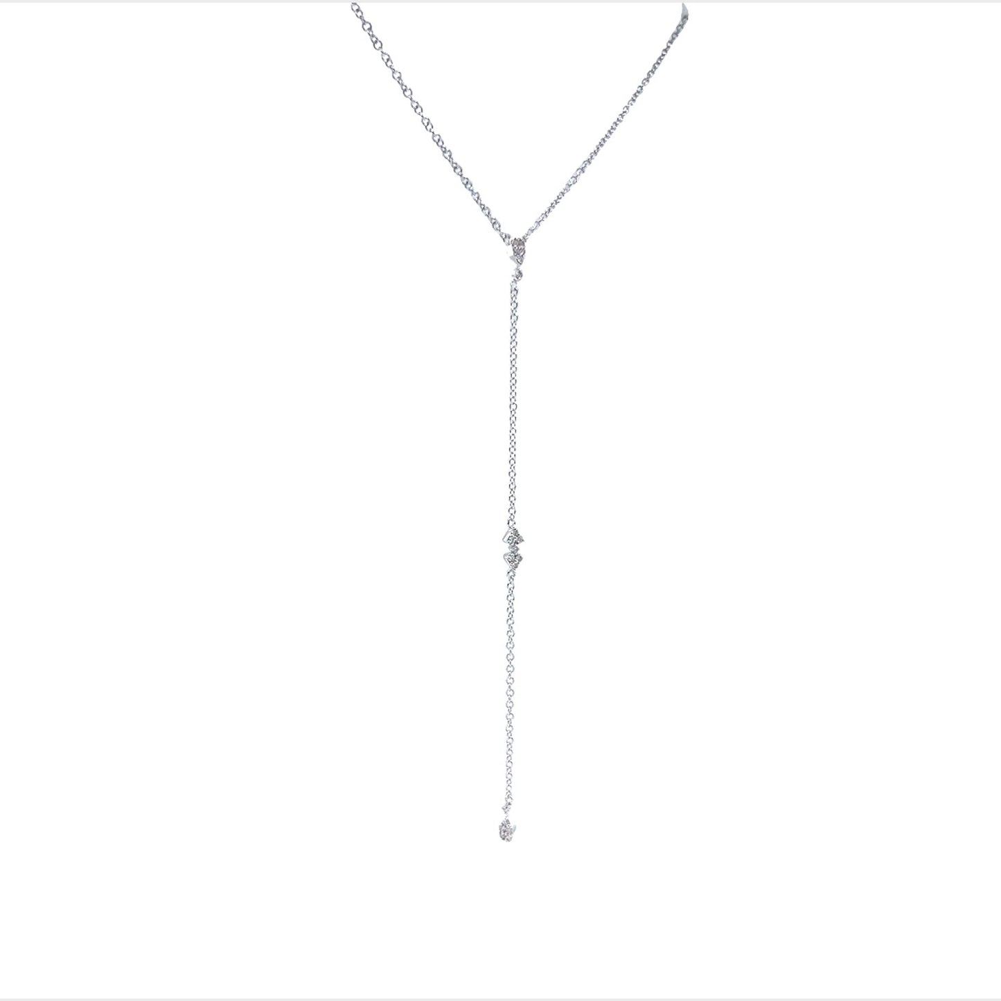 Lariat Diamond Station Necklace in 14k White Gold