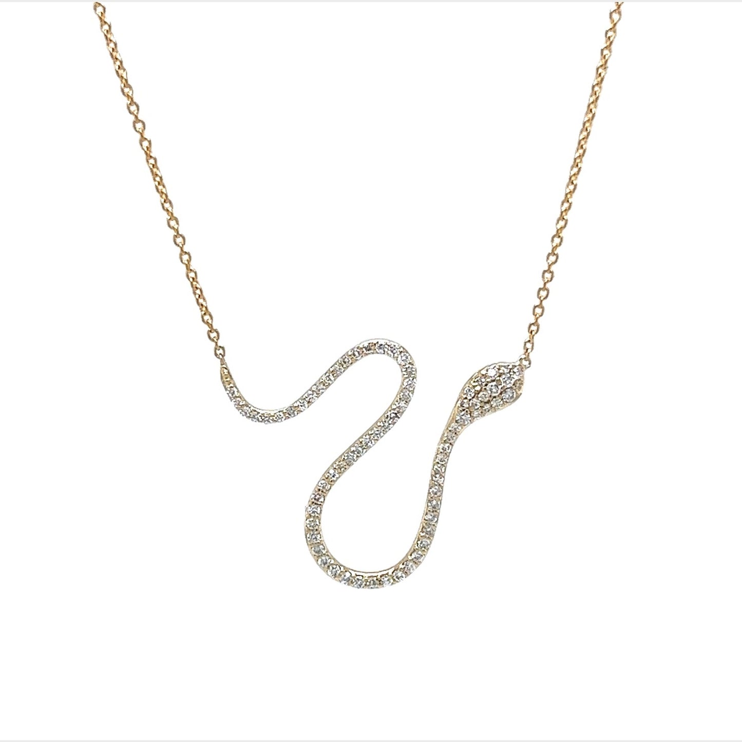 Diamond Pave Snake Pendant Necklace in 14k Yellow Gold