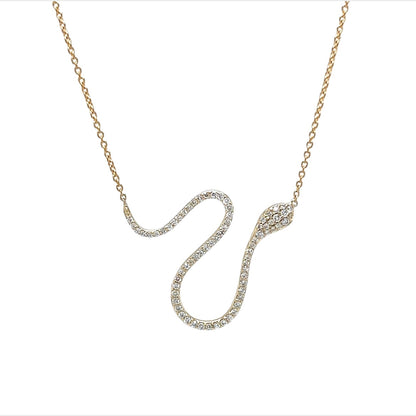 Diamond Pave Snake Pendant Necklace in 14k Yellow Gold