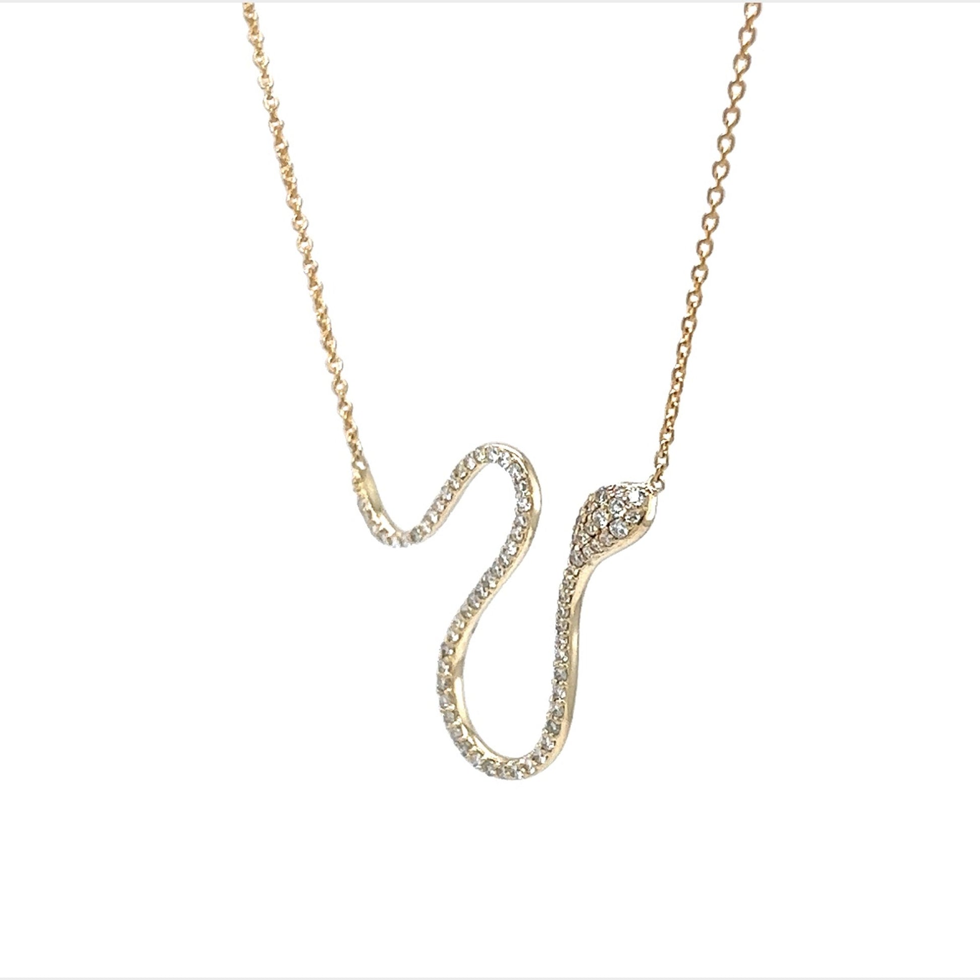 Diamond Pave Snake Pendant Necklace in 14k Yellow Gold