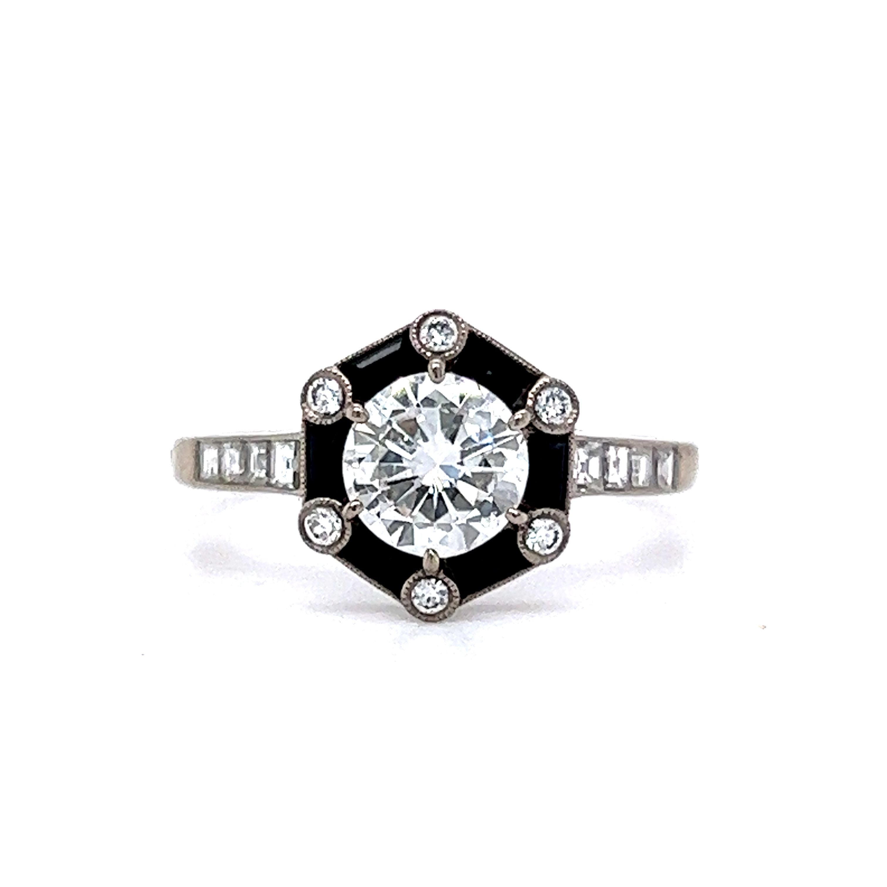 .80 Diamond & Onyx Engagement Ring in 18k White Gold Filigree Jewelers