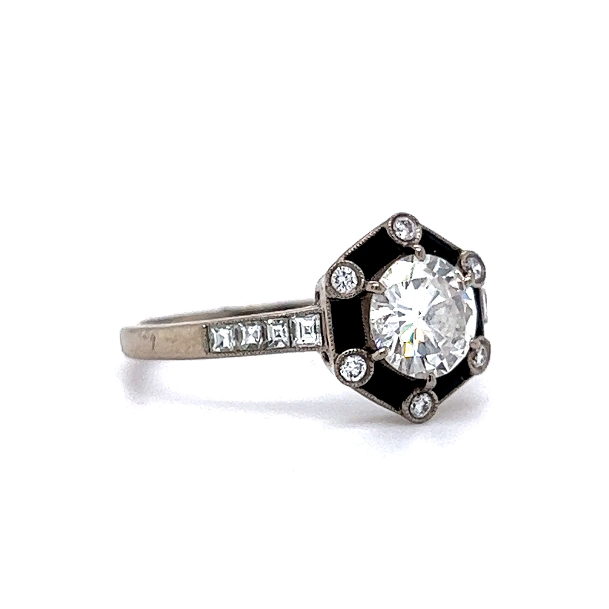 .80 Diamond & Onyx Engagement Ring in 18k White Gold