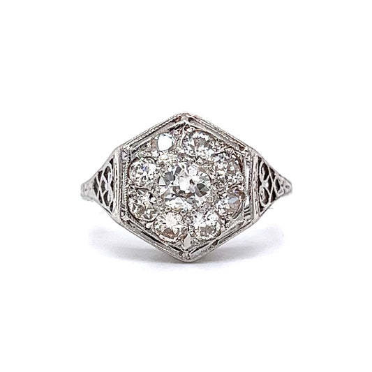 Art Deco 1.11 Diamond Cluster Engagement Ring in Platinum