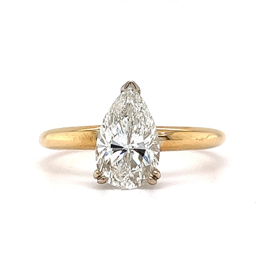 2.00 Pear Cut Diamond Engagement Ring in 18k Yellow Gold