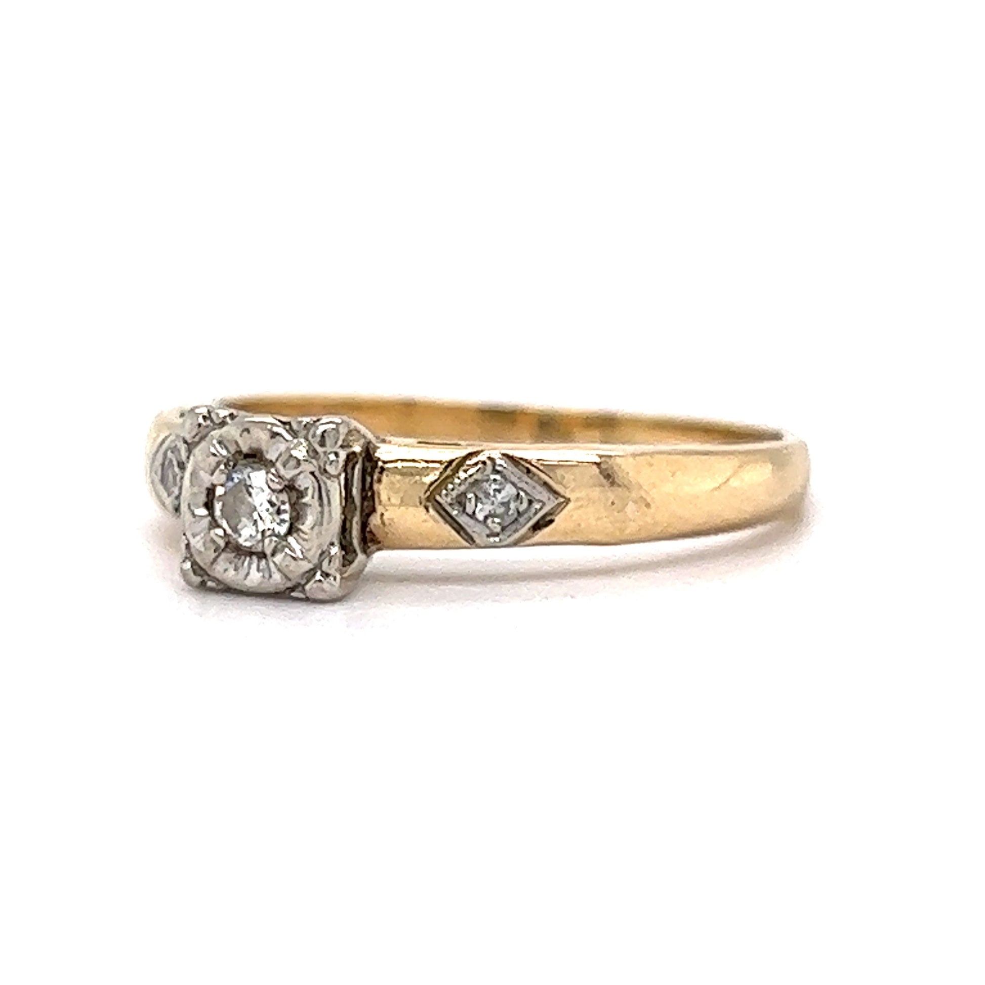 .08 Retro Diamond Engagement Ring in 14k Gold