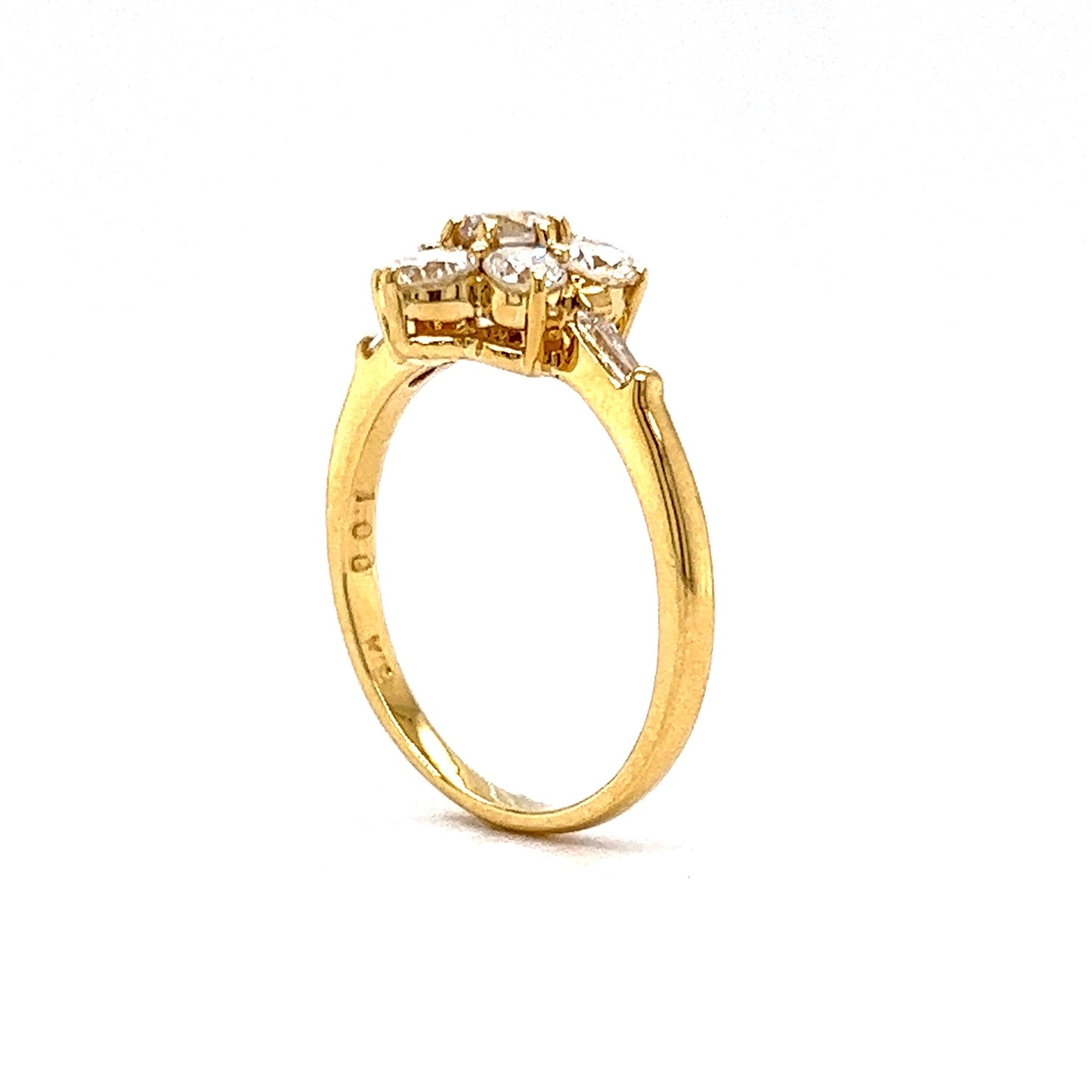 Modern 1.00 Diamond Cluster Engagement Ring in 18k Yellow Gold
