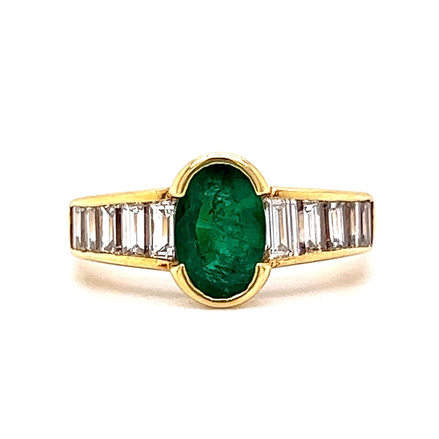 Half Bezel Set Emerald & Diamond Ring in 18k Yellow Gold