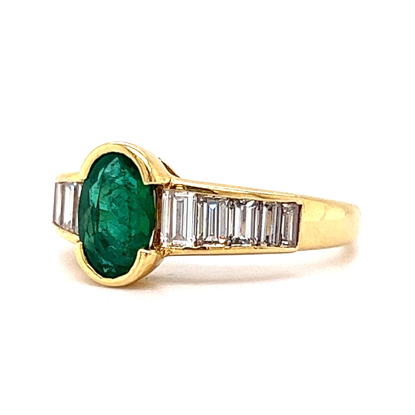 Half Bezel Set Emerald & Diamond Ring in 18k Yellow Gold