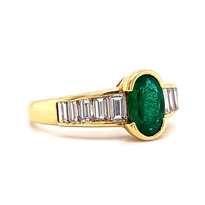 Half Bezel Set Emerald & Diamond Ring in 18k Yellow Gold