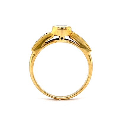 Half Bezel Set Emerald & Diamond Ring in 18k Yellow Gold