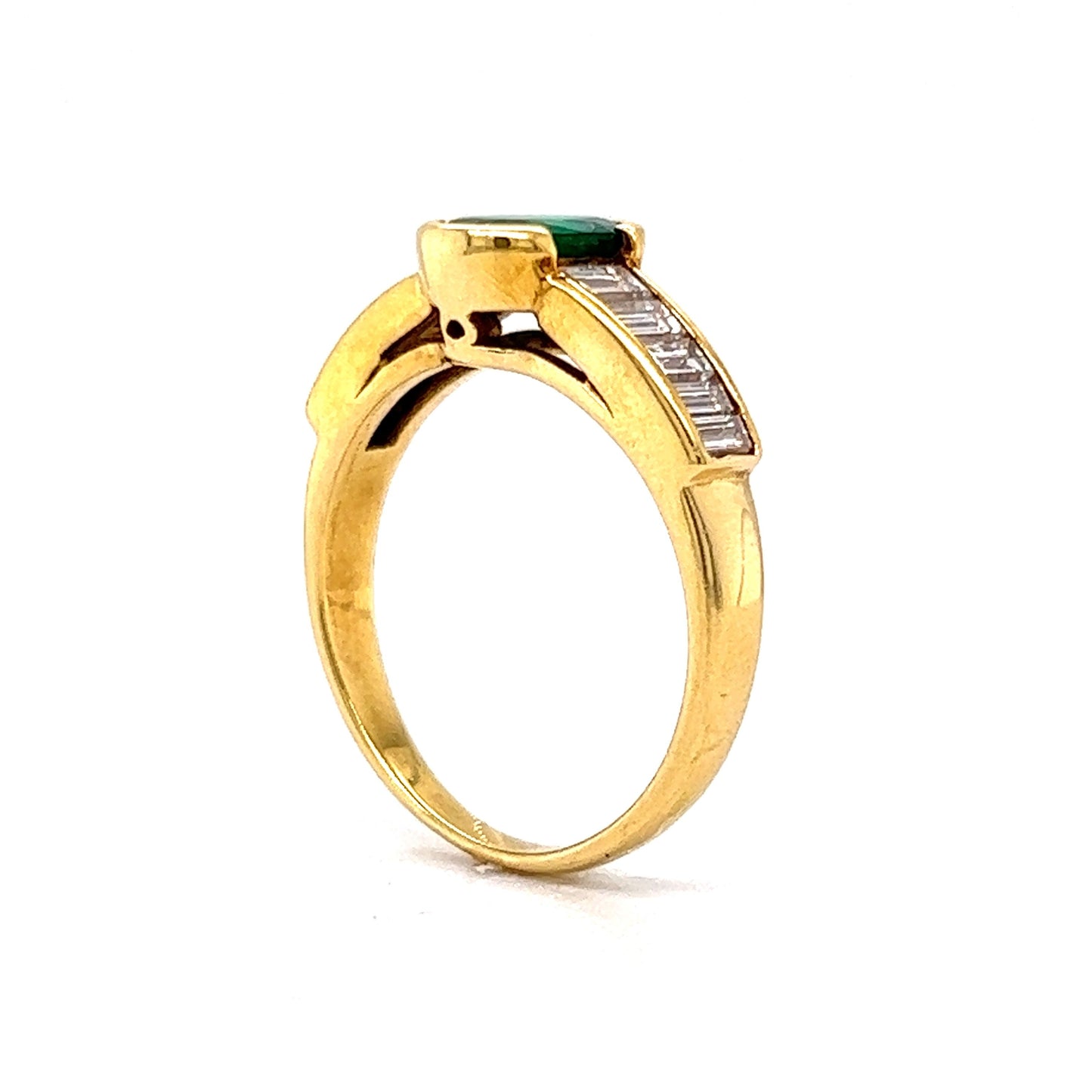 Half Bezel Set Emerald & Diamond Ring in 18k Yellow Gold