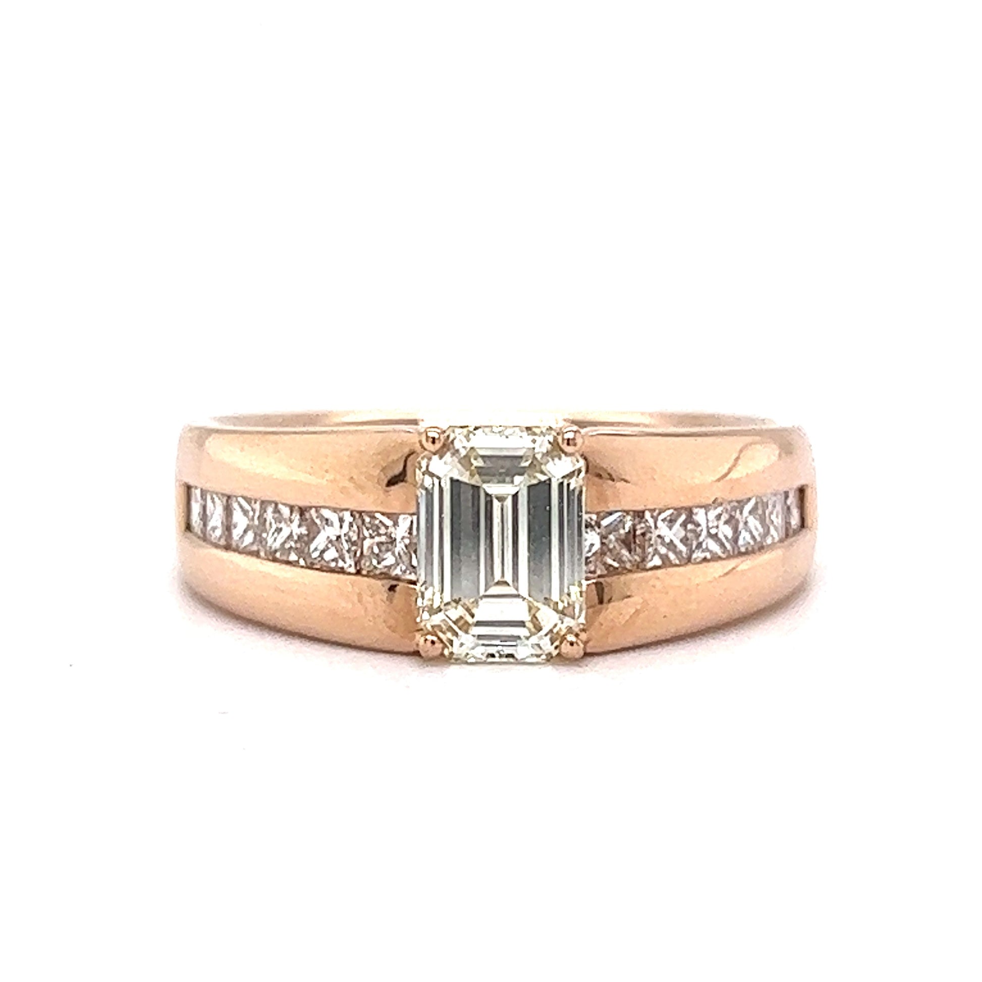 Emerald Cut Low Profile Diamond Engagement Ring in 18k Rose