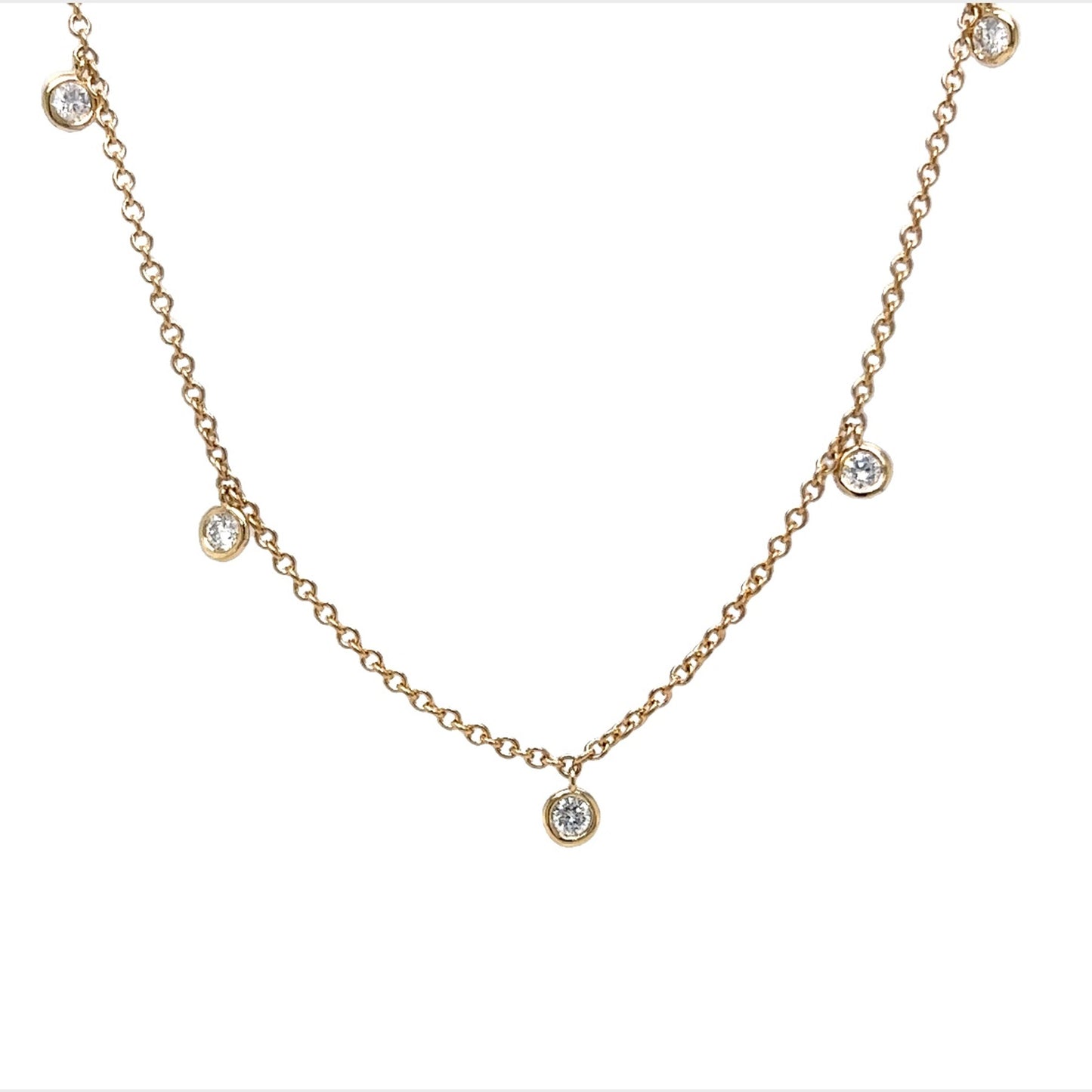 Dangle Bezel Set Diamond Necklace in 14k Yellow Gold