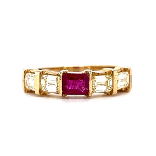 Bar Set Ruby & Diamond Stacking Ring in 14k Yellow Gold