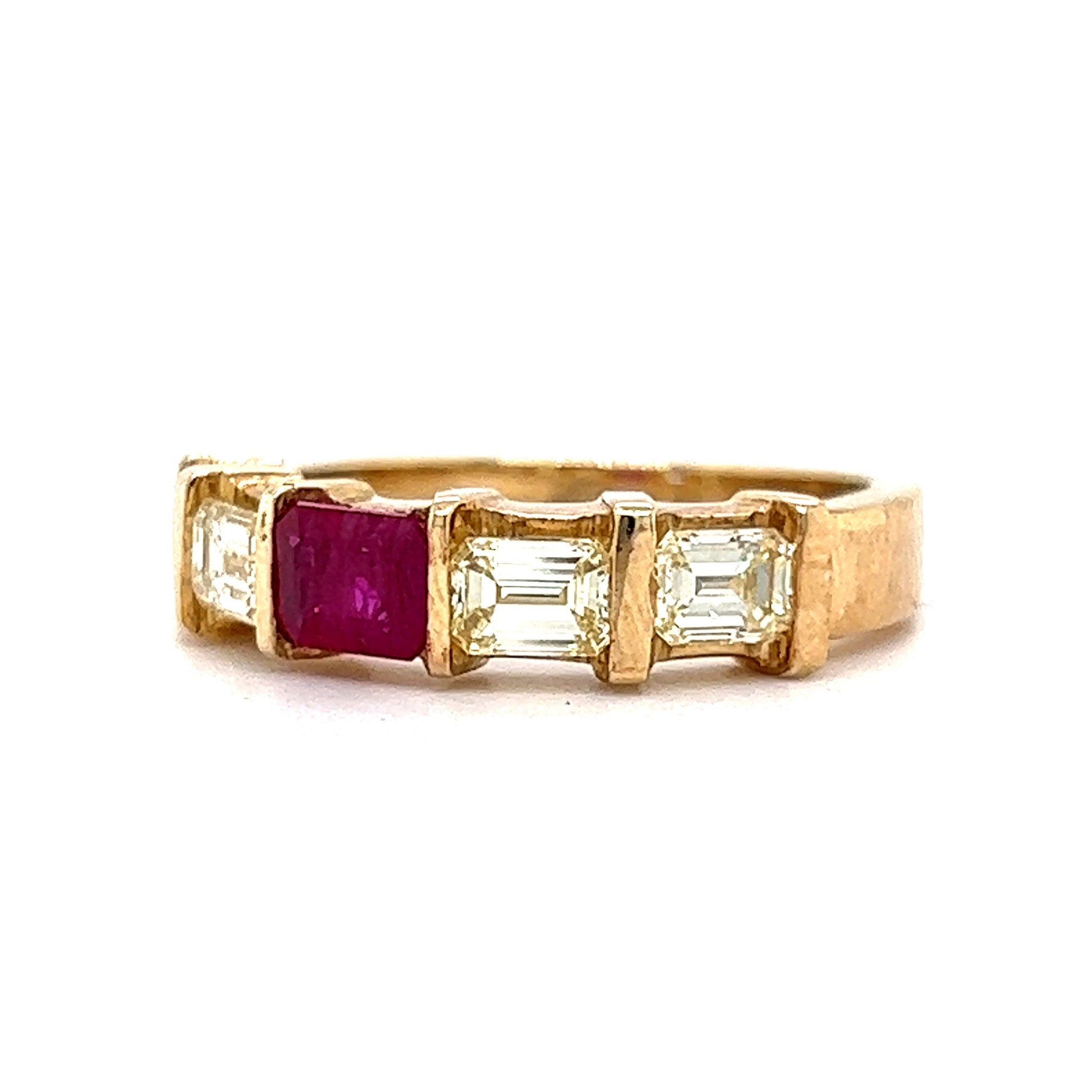 Bar Set Ruby & Diamond Stacking Ring in 14k Yellow Gold