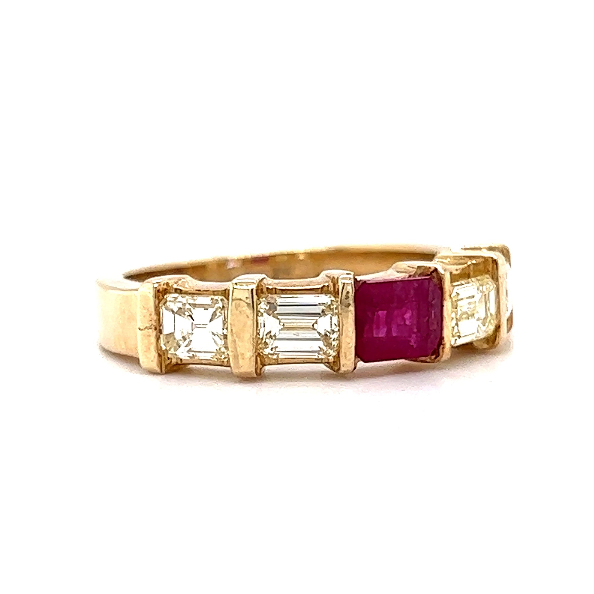 Bar Set Ruby & Diamond Stacking Ring in 14k Yellow Gold