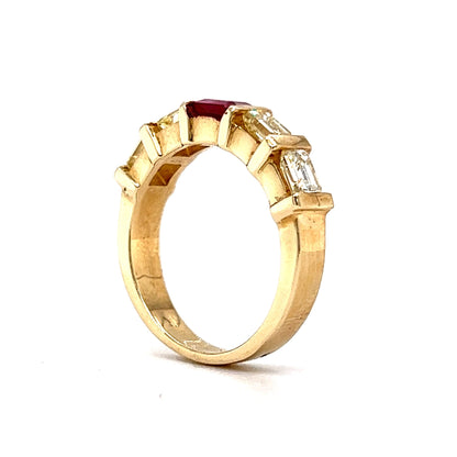 Bar Set Ruby & Diamond Stacking Ring in 14k Yellow Gold