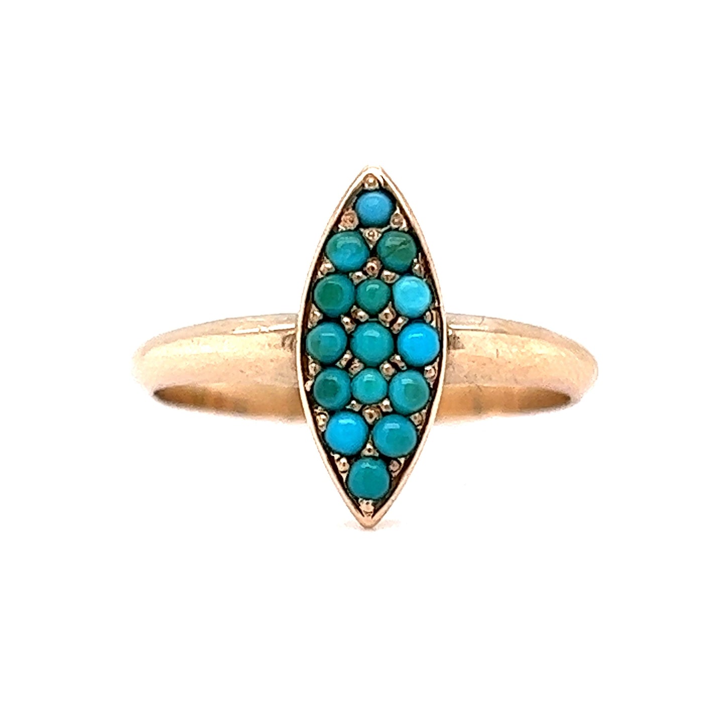 Victorian Navette Turquoise Ring in 14k Yellow Gold