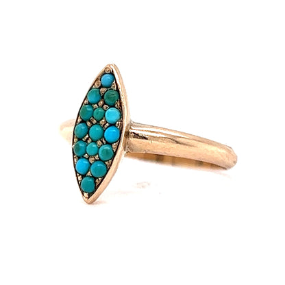 Victorian Navette Turquoise Ring in 14k Yellow Gold