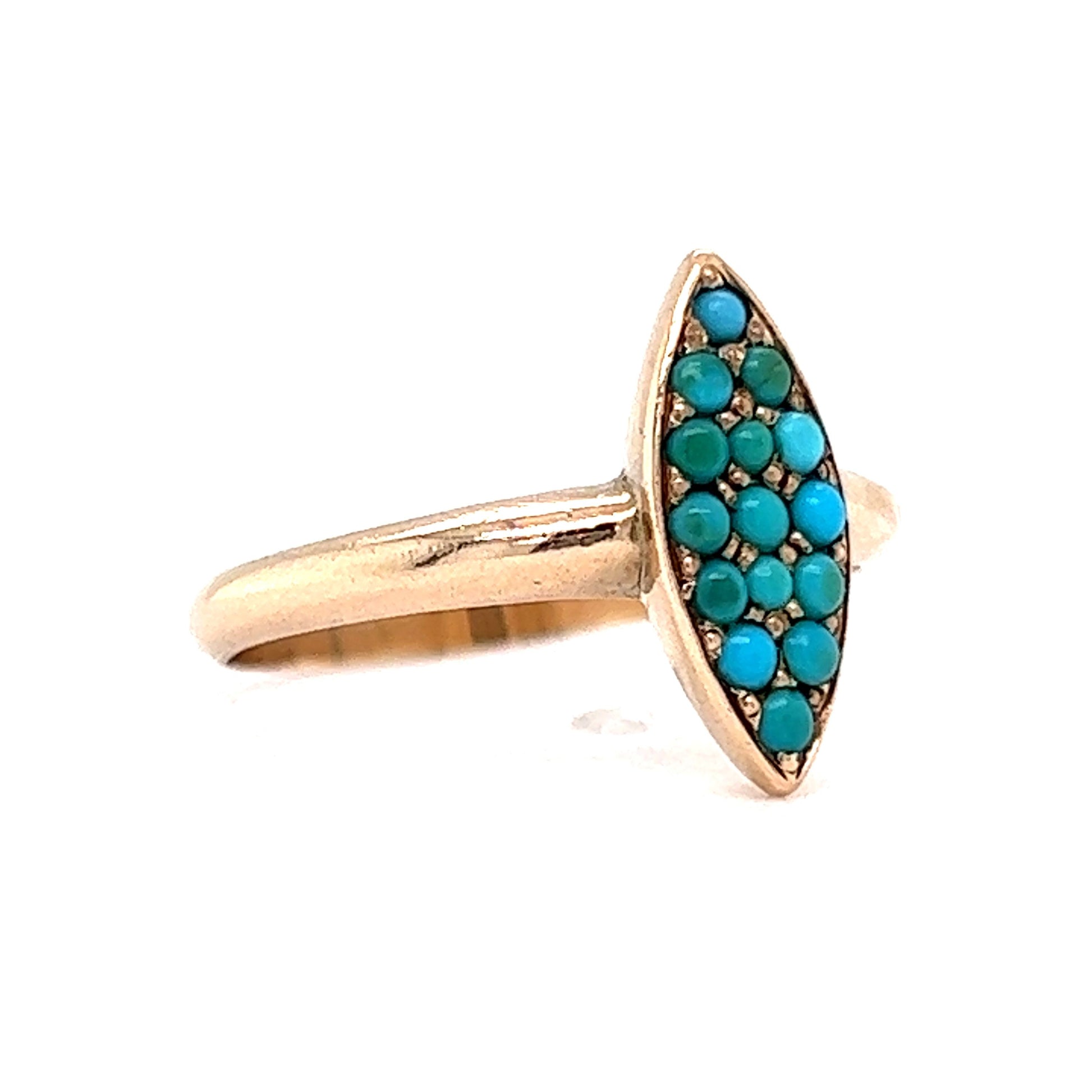 Victorian Navette Turquoise Ring in 14k Yellow Gold