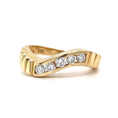 Textured Curved Diamond Stacking Ring in 14k Yellow Gold