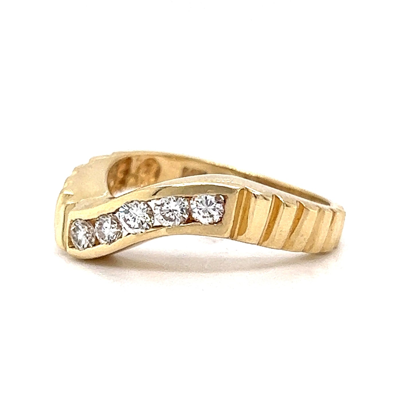 Textured Curved Diamond Stacking Ring in 14k Yellow Gold