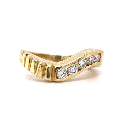 Textured Curved Diamond Stacking Ring in 14k Yellow Gold