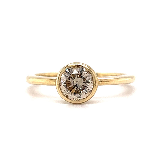 1.00 Bezel Set Cognac Diamond Engagement Ring in 14k Yellow Gold