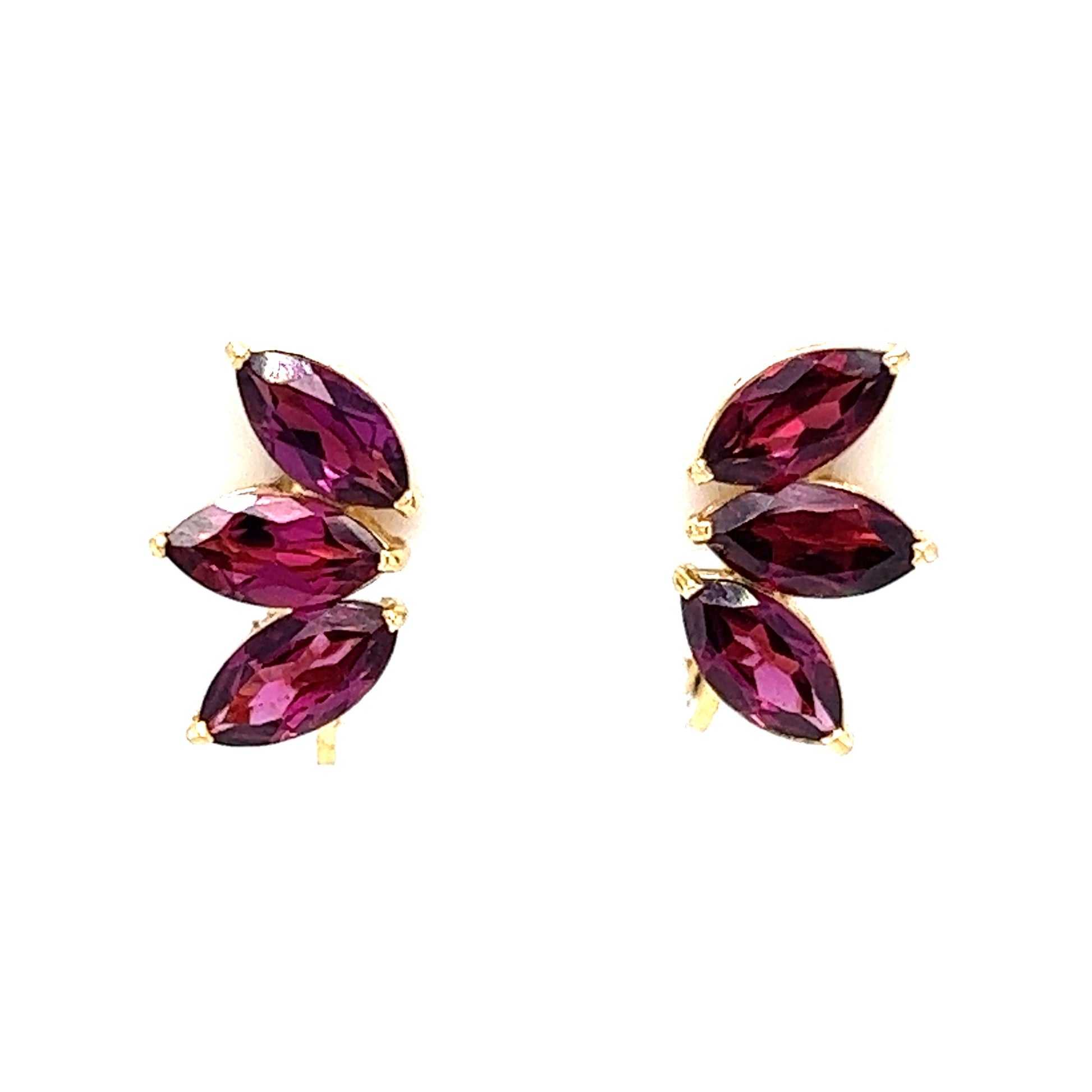 Rhodolite Garnet Cluster Stud Earrings in 18k Yellow Gold